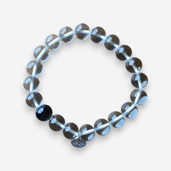 「白水晶+黑碧璽」手珠（10mm／20顆）女款